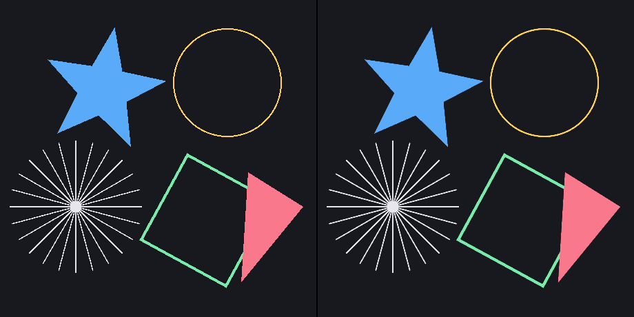 The same paths with anti-aliasing disabled on the left and enabled on the right
