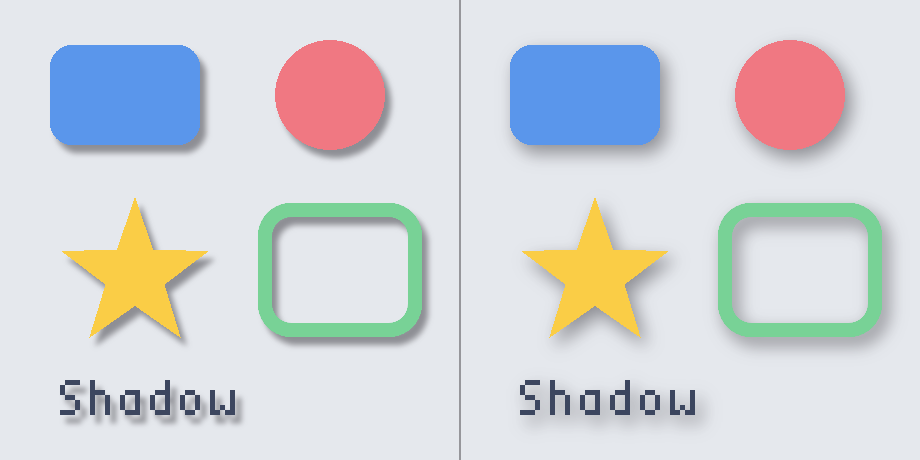 Gaussian shadows with radius 8 on the left and radius 24 on the right