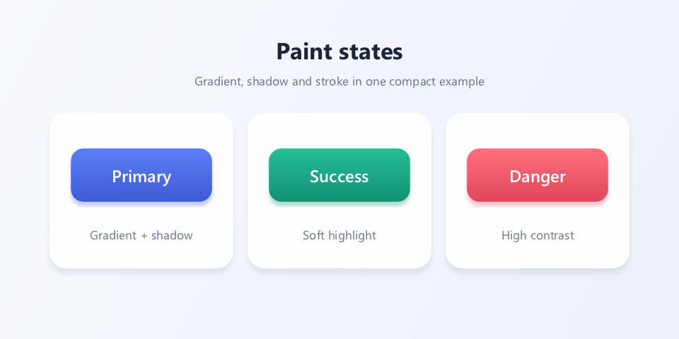 Three gradient buttons with shadow and stroke effects